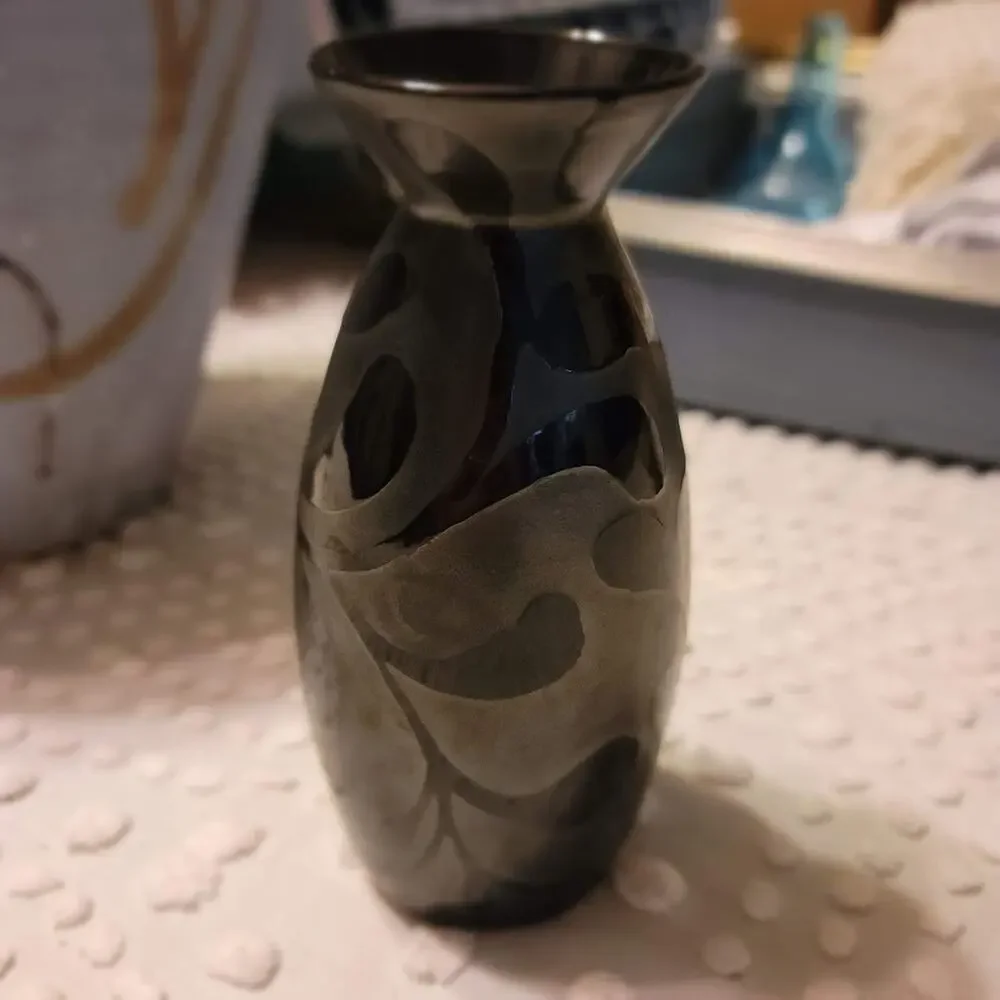 Vintage Vase Ceramic Ebony two tone black on black Matte and High Gloss